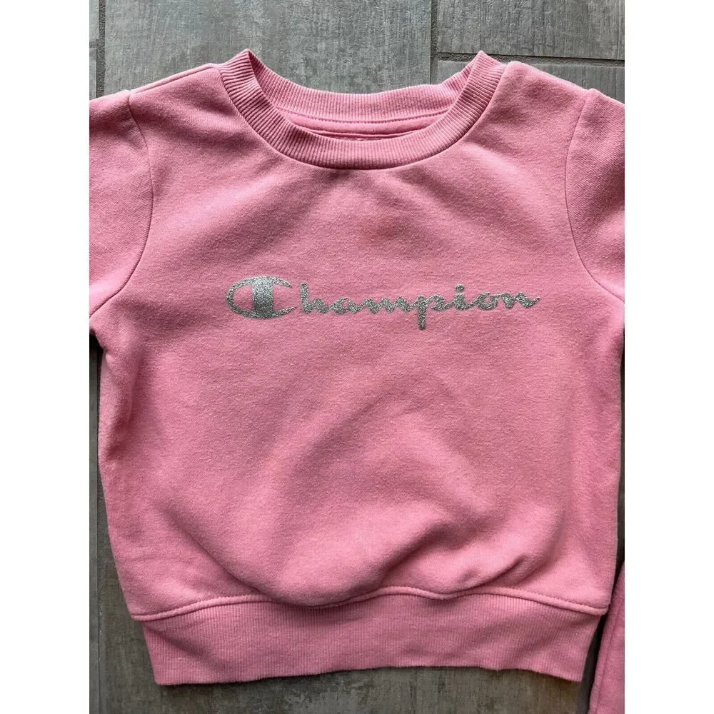 CHAMPION Toddler Girls 2 Piece Outfit Set Fleece Jogger Sweatshirt Sweatsuit 3T
